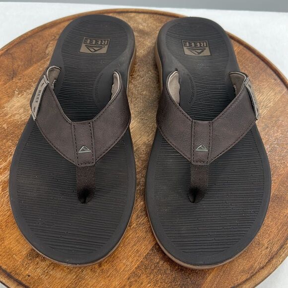Reef Sandals Mens 13 Santa Ana Brown Faux Leather Thong Flip Flop Beach Surf main image 10